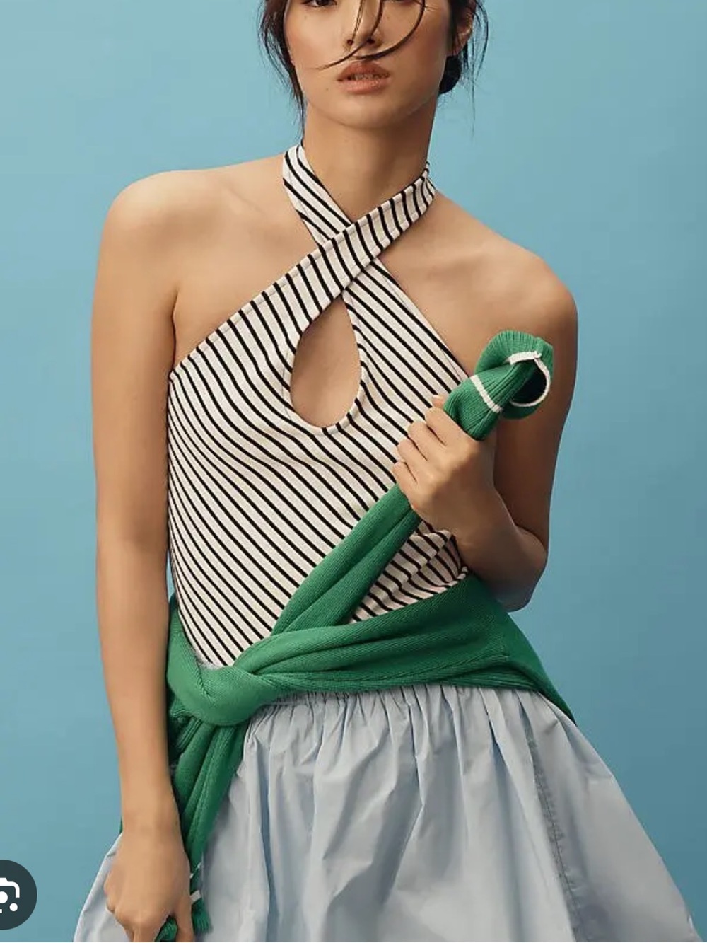 Maeve Anthropologie Black White Twist Stripe Halter Top